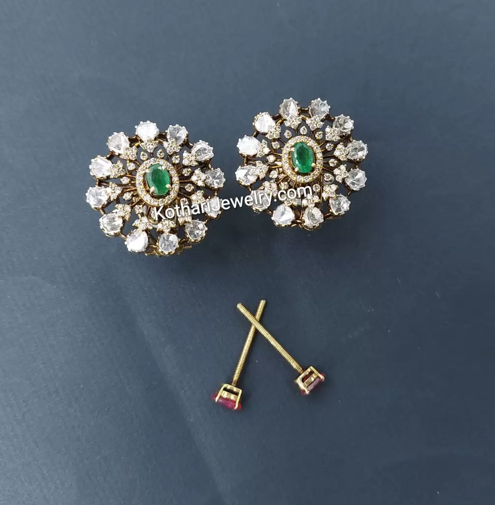 South Indian Uncut Diamond Stud Earring Kothari Diamonds and Jewels