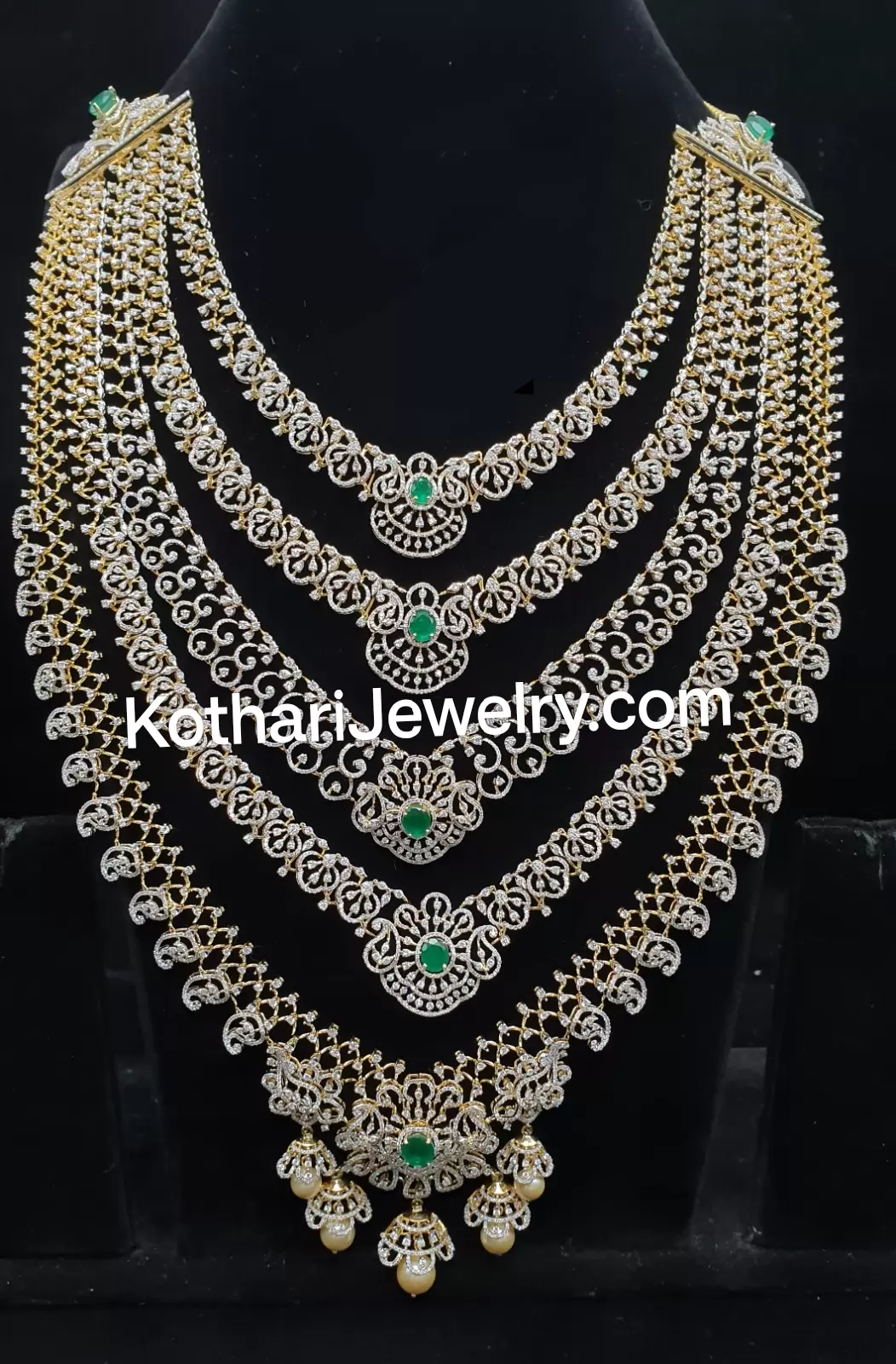 South Indian Multilayer step Diamond paanchlada Haram Kothari Diamonds and Jewels